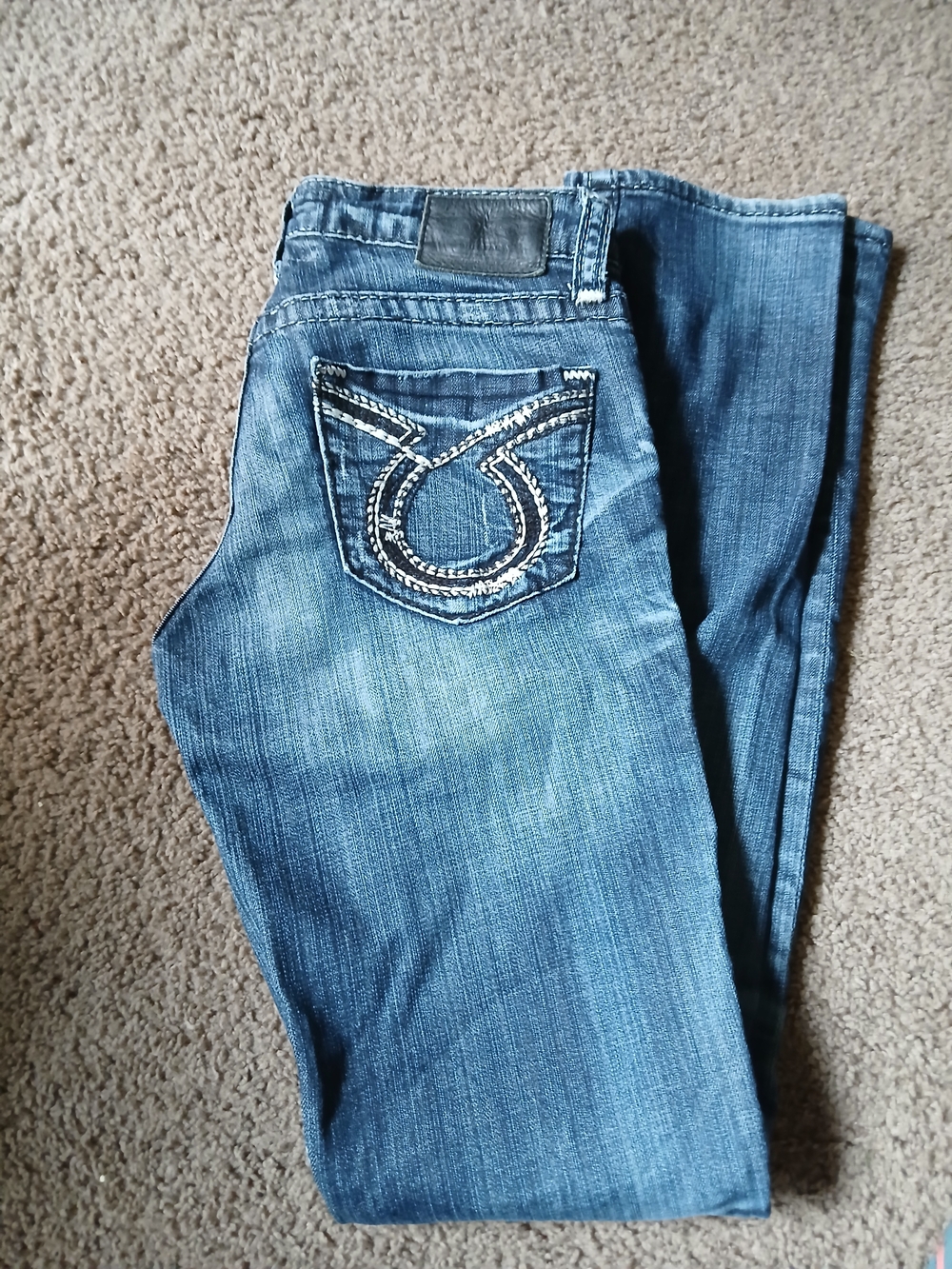 Big Star Straight Leg Jeans in Medium Blue with Embroidered Pocket